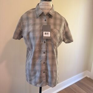 Solstice Women's Gray Plaid Short‎ Sleeve Button Up Shirt Size XL NWT